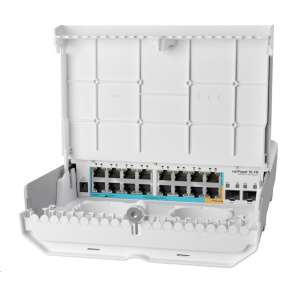 MikroTik Cloud Router Switch CRS318-1Fi-15Fr-2S-OUT, 800MHz CPU, 256MB, 16x10/100 (PoE-in,1x out),2xSFP, vrátane.L5, vonkajšie