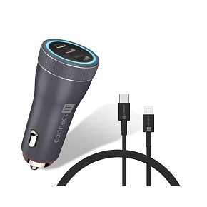 CONNECT IT InCarz Duplex nabíječka do auta, 1x USB-C, 1x Lightning, šedá CONNECT IT InCarz Duplex nabíječka do auta, 1x USB-C, 1x Lightning, šedá