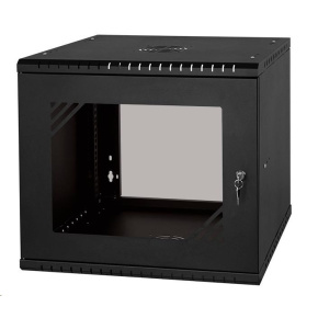 LEXI-Net 19" nástěnný rozvaděč Basic 9U, šířka 525mm, hloubka 450mm, skleněné dveře, bez zad, rozložený, černý