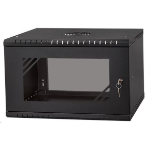 LEXI-Net 19" nástěnný rozvaděč Basic 6U, šířka 520mm, hloubka 450mm, skleněné dveře, bez zad, rozložený, černý