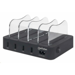 Manhattan USB nabíjacia stanica, 4-portová USB nabíjacia stanica, USB-A, čierna