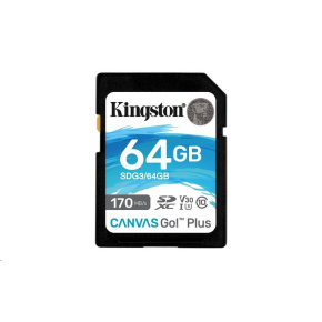 Kingston 64GB SecureDigital Canvas Go! Plus (SDXC), 170R 70W Class 10 UHS-I U3 V30
