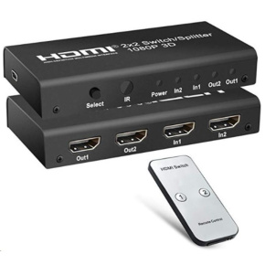 PREMIUMCORD HDMI switch 2:2 , 3D, 1080p s diaľkovým ovládaním