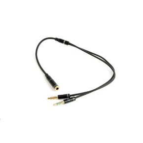 GEMBIRD Cable CABLEXPERT rozdeľovací konektor 3,5 mm (4-pólový) na 2x3,5 mm F/M, kovové svorky, 20 cm, čierny