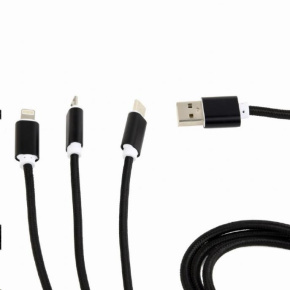 GEMBIRD kábel CABLEXPERT USB A Male/Micro B + Type-C + Lightning, 1 m, opletený, čierny, blister
