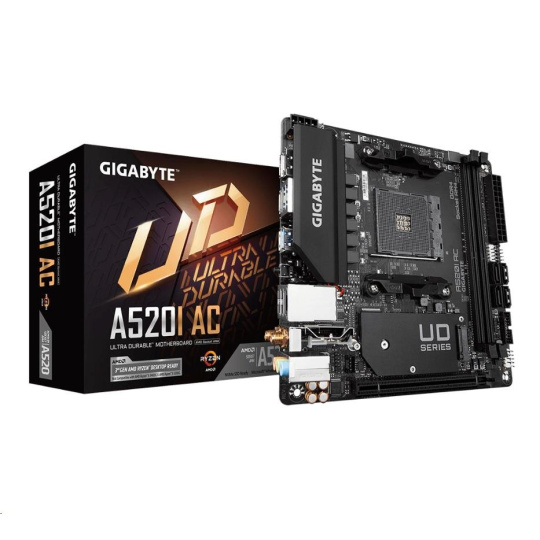 GIGABYTE MB Sc AM4 A520I AC, AMD A520, 2xDDR4, 1xDP, 2xHDMI, WI-FI, Mini-ITX GIGABYTE MB Sc AM4 A520I AC, AMD A520, 2xDDR4, 1xDP, 2xHDMI, WI-FI, Mini-ITX