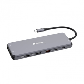 VERBATIM Hub USB-C Pro Multiport 13 Port, 6x USB-A, 2x USB-C, 2x HDMI, DP, RJ45, 3.5mm Jack audio, šedá VERBATIM Hub USB-C Pro Multiport 13 Port, 6x USB-A, 2x USB-C, 2x HDMI, DP, RJ45, 3.5mm Jack audio, šedá
