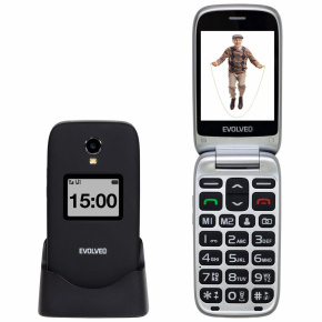 EVOLVEO EasyPhone FP, vyklápěcí mobilní telefon 2.8" pro seniory s nabíjecím stojánkem (černá)