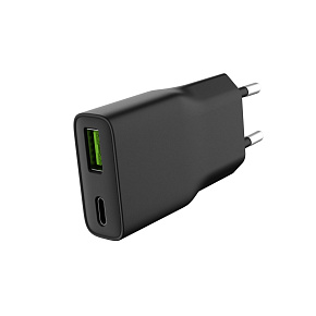Univerzálna USB nabíjačka Natec RIBERA GaN SLIM, 20 W, 1X USB-A + 1X USB-C, Čierna