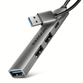 AXAGON HUE-STA, 4x USB ALU STRIP hub, 1x USB-A 5Gbps, 2x USB-A & 1x USB-C 480Mbps, kábel USB-A 12cm AXAGON HUE-STA, 4x USB ALU STRIP hub, 1x USB-A 5Gbps, 2x USB-A & 1x USB-C 480Mbps, kábel USB-A 12cm