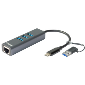 D-Link USB-C/USB to Gigabit Ethernet Adapter with 3 USB 3.0 Ports