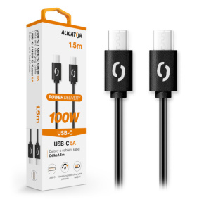 Datový kabel ALIGATOR POWER 100W, USB-C/USB-C 5A, 1,5m černý