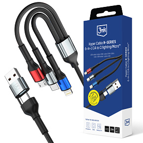 3mk kabel Hyper Cable N-SERIES 6 in 1 C/A to C/Lightning/Micro 1.2m QC 3.0 9V/2A 18W Black 3mk kabel Hyper Cable N-SERIES 6 in 1 C/A to C/Lightning/Micro 1.2m QC 3.0 9V/2A 18W Black