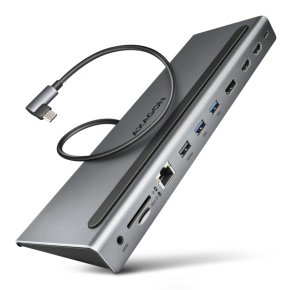 AXAGON HMC-4KX3 USB 5Gbps hub, 3x USB-A, 2x HDMI, DP, RJ-45, SD/microSD, audio, PD 100W, kábel 40cm