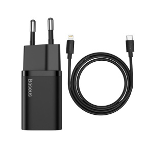 Baseus rýchlonabíjačka do siete Super Si USB-C PD QC 20W čierna s káblom USB-C/Lightning 1m Baseus rýchlonabíjačka do siete Super Si USB-C PD QC 20W čierna s káblom USB-C/Lightning 1m