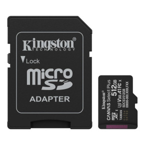 Kingston MicroSDXC karta 512GB Canvas Select Plus, U3, V30, A1, SD Adaptér