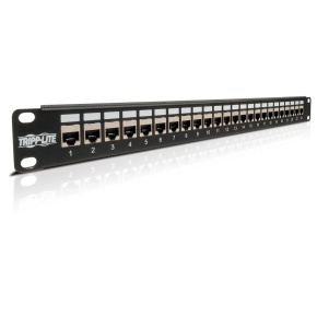 Patch panel priechodný STP tienený pre montáž do racku 1U, 24x Cat6/Cat5, RJ45 Ethernet