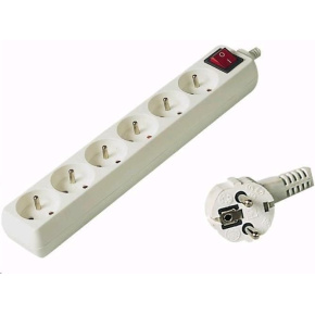PREMIUMCORD Predlžovací kábel 230V 5m, 6 zásuviek + vypínač, biely PREMIUMCORD Predlžovací kábel 230V 5m, 6 zásuviek + vypínač, biely