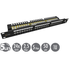 19" patch panel Solarix 24 x RJ45 CAT6 UTP s vyväzovacou lištou 1U SX24L-6-UTP-BK-N