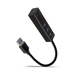AXAGON HMA-CR3A, USB 3.2 Gen 1 hub, porty 3x USB-A + čítačka kariet SD/microSD, kovový, kábel USB-A 20