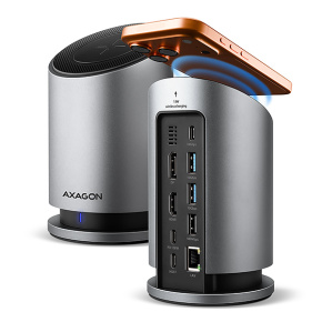 AXAGON HMC-WL9, USB 10Gbps hub s Qi, 3x USB-A, USB-C, HDMI a DP 4k/60Hz, RJ-45, PD 100W, kábel 60cm AXAGON HMC-WL9, USB 10Gbps hub s Qi, 3x USB-A, USB-C, HDMI a DP 4k/60Hz, RJ-45, PD 100W, kábel 60cm