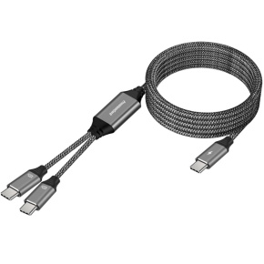 PREMIUMCORD Nabíjecí kabel USB-C, 2xUSB-C na USB-C, 100W, 1m, černá