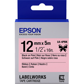 Epson zásobník so štítkami – saténový pásik, LK-4HKK, čierna/ružová, 12 mm (5 m)