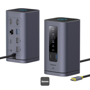 Baseus Dokovacia stanica Spacemate 10v1 (USB-C PD 100W, USB-C, 2x USB-A, 2x HDMI) sivá
