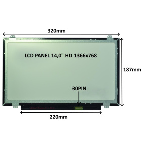 LCD PANEL 14,0" HD 1366x768 30PIN MATNÝ / ÚCHYTY HORE A DOLE