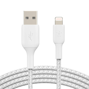 BELKIN kábel opletaný USB-A - Lightning, 2m, biely BELKIN kábel opletaný USB-A - Lightning, 2m, biely
