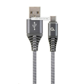 GEMBIRD CABLEXPERT USB 2.0 Kábel AM na typ C (AM/CM), 2 m, opletený, sivý a biely, blister, PREMIUM KVALITA GEMBIRD CABLEXPERT USB 2.0 Kábel AM na typ C (AM/CM), 2 m, opletený, sivý a biely, blister, PREMIUM KVALITA