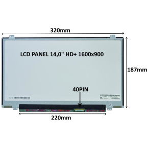 LCD PANEL 14,0" HD+ 1600x900 40PIN MATNÝ / ÚCHYTY HORE A DOLE