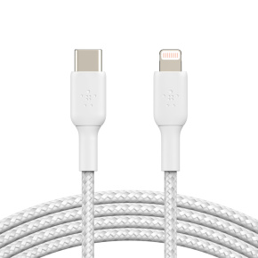 BELKIN kábel opletaný USB-C - Lightning, 1m, biely
