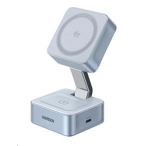 UGREEN magnetická bezdrátová nabíječka 2v1 MagFlow Qi2.2, 25W, MagSafe, stříbrná UGREEN magnetická bezdrátová nabíječka 2v1 MagFlow Qi2.2, 25W, MagSafe, stříbrná