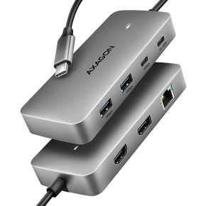 AXAGON HMC-CUB83X2, USB 10Gbps hub, 2x USB-A, USB-C, HDMI & DP 4k/144Hz, RJ-45 GLAN, PD 100W, kábel USB-C 15cm
