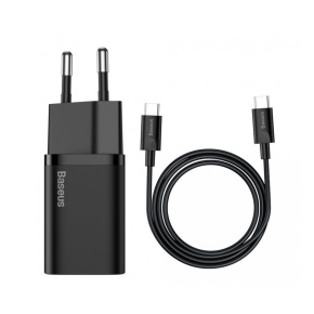 Baseus rýchlonabíjačka do siete Super Si USB-C PD QC 25W (s káblom USB-C na USB-C) čierna