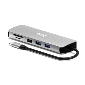PORT CONNECT USB-C 1× 4K dokovacia stanica, 9v1, hliníková konštrukcia, 85W PD, strieborná PORT CONNECT USB-C 1× 4K dokovacia stanica, 9v1, hliníková konštrukcia, 85W PD, strieborná