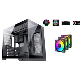 1stCOOL skříň DREAMER, Mid Tower, AU, USB 3.0, USB-C, 3x 120mm ARGB Fan, černá