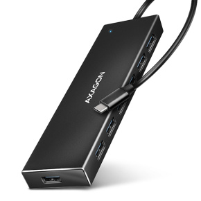 AXAGON HUE-F7C, 7x USB 3.2 Gen 1 ALU FLAT CHARGING hub, micro USB napr. konektor, kábel USB-C 30cm