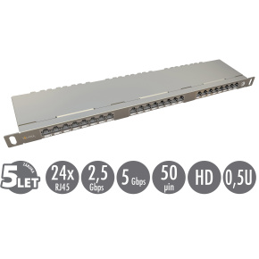 19" patch panel Solarix 24xRJ45 CAT6 STP s vyväzovacou lištou 0,5U SX24HD-6-STP-SL