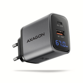 AXAGON ACU-PQ67D GaN nabíjačka do siete 67W, USB-A + USB-C, PD3.0/PPS/QC4+/SFC2.0/Apple, LCD display AXAGON ACU-PQ67D GaN nabíjačka do siete 67W, USB-A + USB-C, PD3.0/PPS/QC4+/SFC2.0/Apple, LCD display