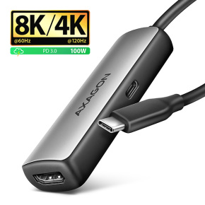 AXAGON RVC-HI8KPD, USB-C -> HDMI 2.1 redukcia/adapter, 8K/60Hz, 4K/144Hz, HDR10+, PD100W