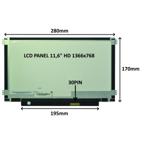 LCD PANEL 11,6" HD 1366x768 30PIN MATNÝ / ÚCHYTY PO STRANÁCH LCD PANEL 11,6" HD 1366x768 30PIN MATNÝ / ÚCHYTY PO STRANÁCH