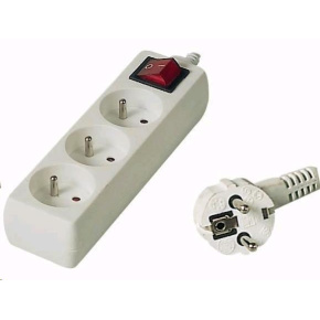 PREMIUMCORD Predlžovací kábel 230V 5m, 3 zásuvky + vypínač, biely PREMIUMCORD Predlžovací kábel 230V 5m, 3 zásuvky + vypínač, biely