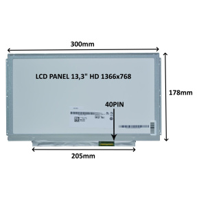 LCD PANEL 13,3" HD 1366x768 40PIN MATNÝ / ÚCHYTY PO STRANÁCH LCD PANEL 13,3" HD 1366x768 40PIN MATNÝ / ÚCHYTY PO STRANÁCH