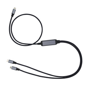 Kábel C-TECH USB Type-C PD 100W power splitter, 0,7m + 2x0,5m, čierny