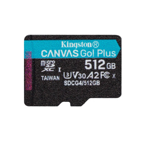 Kingston MicroSDXC karta 512GB Canvas Go! Plus, R:200/W:160MB/s, Class 10, UHS-I, U3, V30, A2 + Adaptér