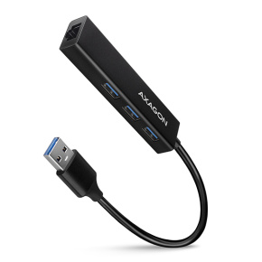 AXAGON HMA-GL3A, USB 3.2 Gen 1 hub, porty 3x USB-A + Gigabit Ethernet, kovový, kábel USB-A 20cm