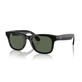 Meta Ray-Ban Gen1 Wayfarer, Shiny Black, G15 Green LARGE