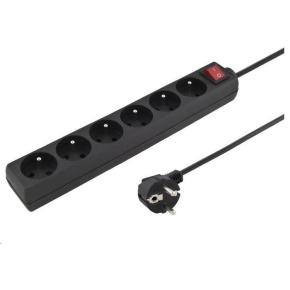 PREMIUMCORD Predlžovací kábel 230V 5m 6 zásuviek + vypínač, čierny PREMIUMCORD Predlžovací kábel 230V 5m 6 zásuviek + vypínač, čierny
